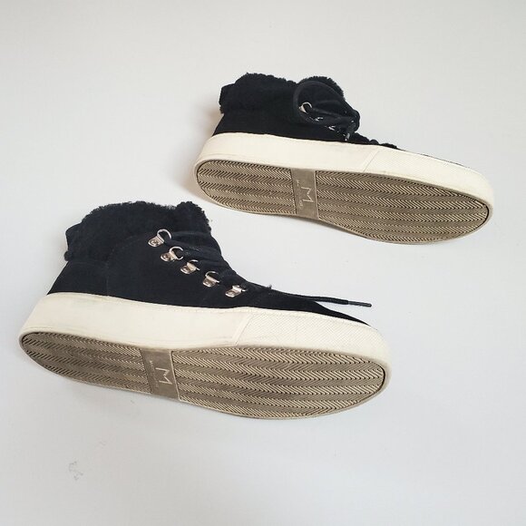 Marc Fisher High Top Sneakers Booties 7.5 Black Suede with Shearling - Picture 5 of 6